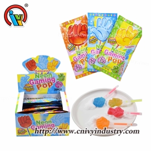 Bonbon sucette avec bonbon en poudre aigre